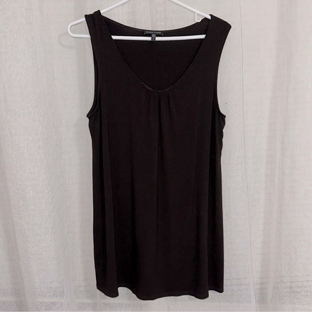 EILEEN FISHER M Dark Brown Sleeveless Stretch Long Scoop Tank